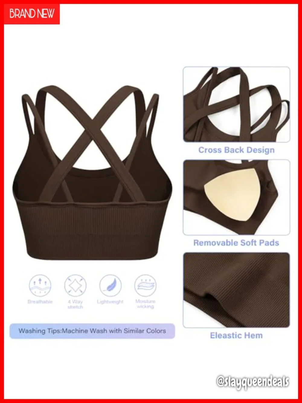 High Support Sports Bra Cross Back Workout Running Yoga Bra with Removable Pads